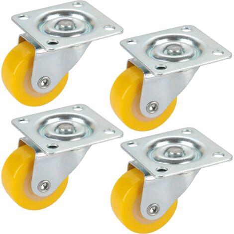 Roulettes pivotantes en polyuréthane Dörner + Helmer, lot de 4, vis incluses, jaune 30x14 mm, capacité de charge 20 kg (1/3)