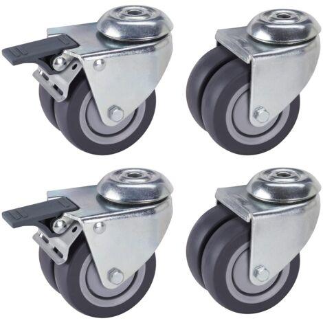 Jeu de roulettes pivotantes doubles Dörner + Helmer en TPE pour meubles et matériaux de construction avec roulement à billes, protection des filetages, capacité de charge de 300 kg, atelier et maison, (1/5)