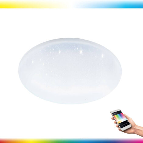 Plafonnier LED EGLO connect Totari-C, applique murale 1 lampe effet cristal en acier et plastique, blanc, avec télécommande, changement de température de couleur (chaud, neutre, froid), RVB, dimmable, (1/4)