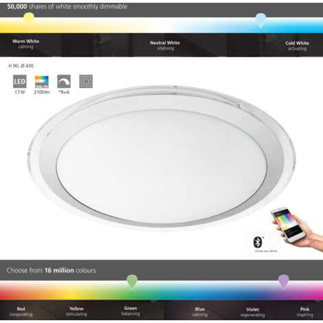Plafonnier LED EGLO connect Competa-C, plafonnier Smart Home, applique murale en acier, plastique, couleur : blanc, argent, transparent Ø : 43 cm, dimmable, tons blancs et couleurs réglables (1/5)