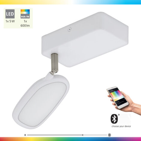 Applique murale LED EGLO connect Palombare-C, plafonnier Smart Home 1 flamme en métal, aluminium et plastique blanc, spot avec RVB et couleur de lumière réglable (chaud, neutre, froid), dimmable (1/5)