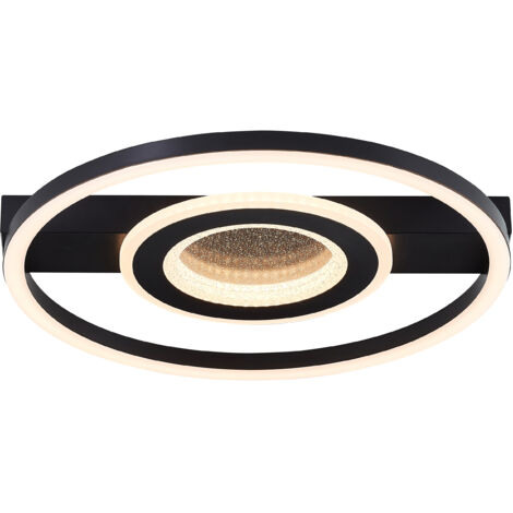 Plafonnier LED brillant Queens 37 x 37 cm, 2400 lm, 3000 K, effet pailleté, noir (1/5)