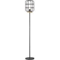 BRILLIANT lampe, lampadaire Gwen 1 flamme bois antique / corindon noir, métal / bois, 1x A60, E27, 52W, lampes normales (non incluses), A ++