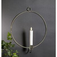 LED Echtwachskerze Flamme im Ring z.Stehen 28,5cm gold