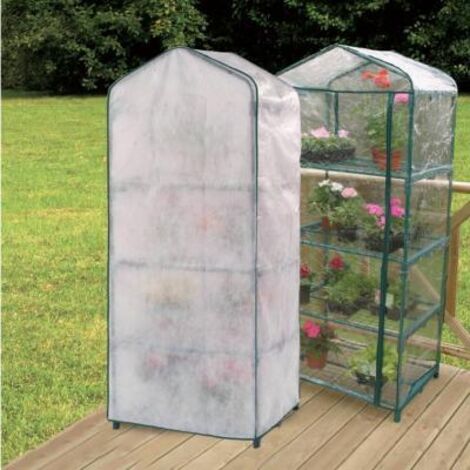 Nortene – Serre de balcon en acier époxy 1,58m – Housse d'hiver en polypropylène – 4 étagères amovibles – Couverture PVC transparente
