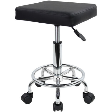 Tabouret à roulettes Tabouret de Travail en Cuir synthétique réglable en Hauteur 46-61cm Noir - KKTONER