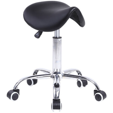 Tabouret selle de cheval réglable en hauteur 45-61 cm – Cuir PU noir – 5 roues à roulement doux – Capacité 135 kg – Kktoner