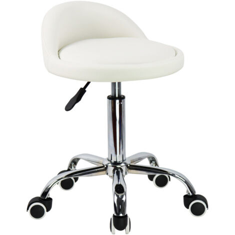 Tabouret à roulettes de bureau réglable 46-62cm – Cuir synthétique blanc – Assise étanche et facile d'entretien – Charge max 135kg – Kktoner