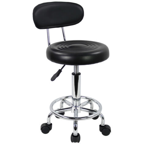 Tabouret pivotant à roulettes réglable en hauteur 47,8 à 64 cm – Cuir PU imperméable – Dossier bas et repose-pieds – 360 degrés – Kktoner