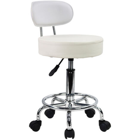Tabouret de bureau pivotant réglable en hauteur – Siège ergonomique 8 cm – 5 roues à roulement doux – Cuir synthétique durable – Blanc – Kktoner