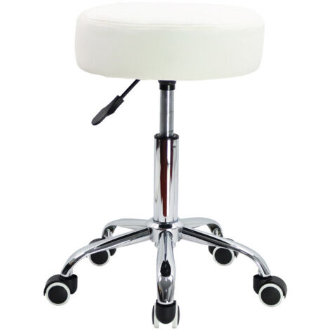 Tabouret pivotant à roulettes réglable 51-67 cm – Cuir PU blanc – 5 roues silencieuses – Capacité 135kg pour bureau et salon – Kktoner