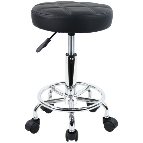 Tabouret pivotant à roulettes réglable en cuir synthétique – Hauteur 49-64 cm – 5 roulettes – Capacité 110 kg – Pour salons de coiffure et bureaux – Kktoner