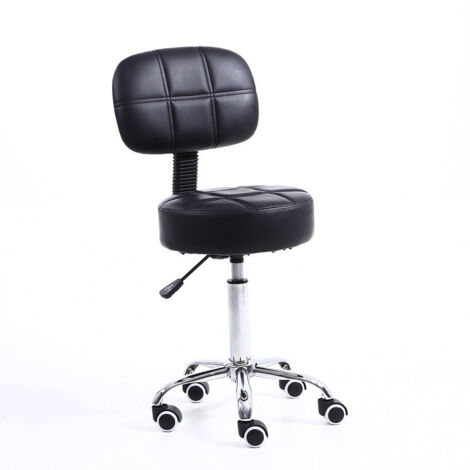 Tabouret de bureau réglable en hauteur avec dossier – Simili cuir noir – 5 roulettes – Capacité 135kg – Confort optimal pour professionnels – Kktoner