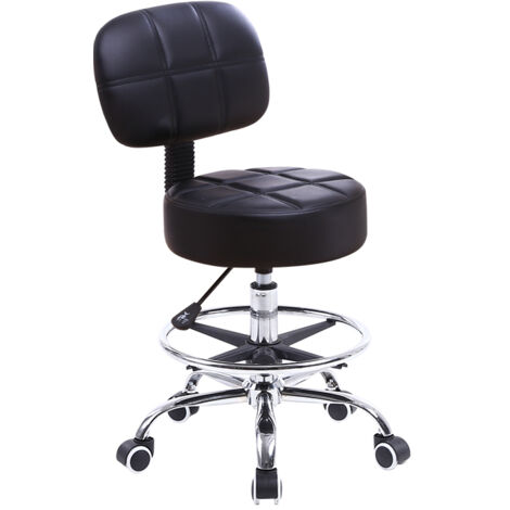 Tabouret à roulettes réglable en hauteur – Cuir PU noir – Dossier ergonomique – Capacité 135kg – 360° pivotant – Pour bureau et SPA – Kktoner