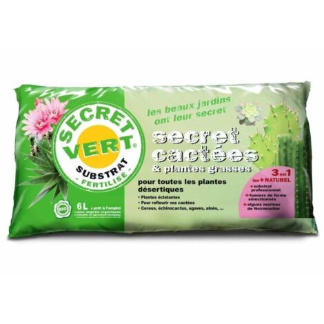 Terreau pour cactées et plantes grasses Secret Vert - Sac de 3kg (1/3)