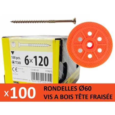100 Rondelles d'isolation D.60 mm + Vis à bois L. 120 mm