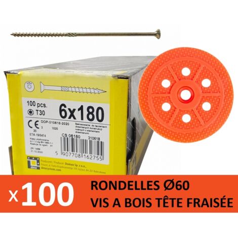 100 Rondelles d'isolation D.60 mm + Vis à bois L. 180 mm