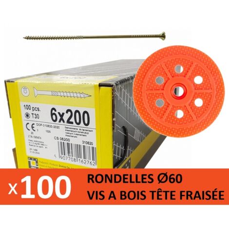 100 Rondelles d'isolation D.60 mm + Vis à bois L. 200 mm (1/2)