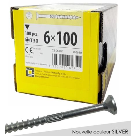 BOITE DE 100 VIS À TÊTE FRAISÉE 6 x 100, EMPREINTE TORX FINITION SILVER