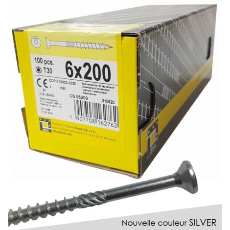 BOITE DE 100 VIS À TÊTE FRAISÉE 6 x 200, EMPREINTE TORX FINITION SILVER