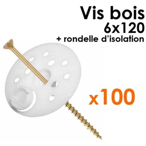 Pack 100 Rondelles d'isolation + 100 Vis à bois 6x120