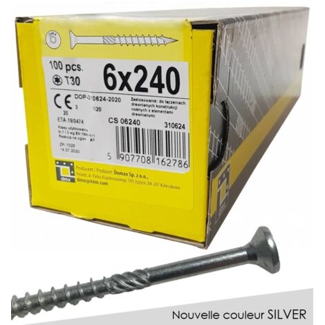 BOITE DE 100 VIS À TÊTE FRAISÉE 6 x 240, EMPREINTE TORX FINITION SILVER
