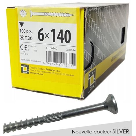 BOITE DE 100 VIS À TÊTE FRAISÉE 6 x 140, EMPREINTE TORX FINITION SILVER
