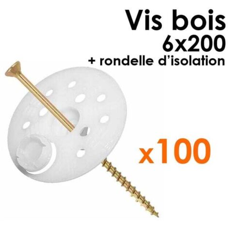 Pack 100 Rondelles d'isolation + 100 Vis à bois 6x200