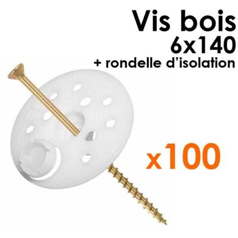 Pack 100 Rondelles d'isolation + 100 Vis à bois 6x140