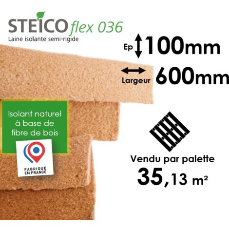 LAINE DE BOIS STEICO FLEX 36 - EPAISSEUR 100MM (R=2,75) - LARGEUR 600MM - PALETTE ENTIÈRE 35,13M² (1/4)