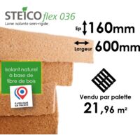 Steico – Panneau d'isolation en laine de bois semi-rigide 160mm – Conductivité thermique 0,036 W/mK – Isolation toiture et cloisons – Palette entière 21,96m²