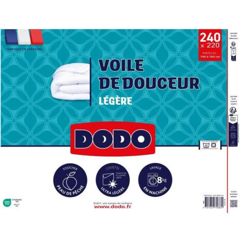 Dodo – Couette ultra légère 100 g/m² – Garnissage fibre VOLUPT'AIR – Dimensions 220 x 240 cm – Lavable à 40°C – Confort optimal pour nuits chaudes