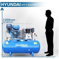 Petrol Air Compressor Hyundai HY140200PES Electric Start 29cfm, 14hp, 200L Litre Twin Cylinder Belt Drive