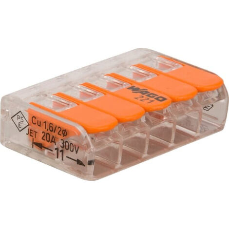 Wago – Borne de raccordement 5 conducteurs 4 mm² – CAGE CLAMP® avec levier – 32A 450V – Boîte de 25 pièces – Transparent