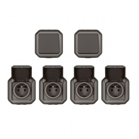 Lot de 2 va et vient + 4 prises de courant Plexo saillie - anthracite - LEGRAND (1/3)