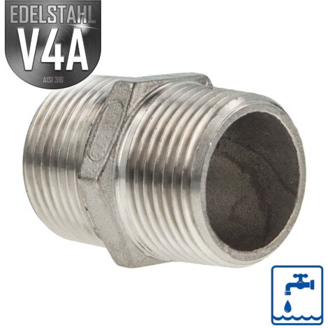 ES Doppelnippel Edelstahl V4A (AISI 316), AG/AG, Typ 280, 3/8 Zoll