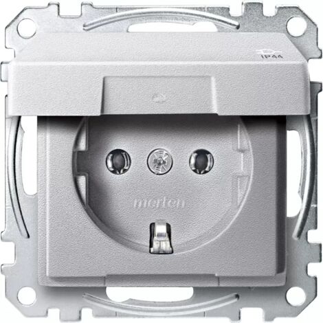 Merten SCHUKO-Steckdose mit Klappdeckel, IP44, Berührungsschutz, Steckklemmen Aluminium, System M MEG2314-0460