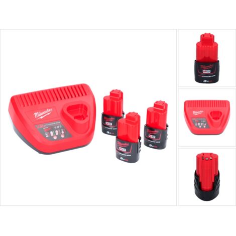 Milwaukee M12 NRG-303 Akku Starter Set 3x 12 V 3,0 Ah / 3000 mAh Li-Ion Akku ( 4933459207 ) + M12-C12C Ladegerät