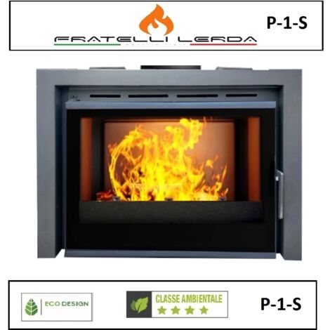 Fratelli Lerda – Insert cheminée à bois 72 cm – Puissance 9,1 kW – Rendement 81 % – Système de post-combustion – Verre céramique 800 °C (1/7)