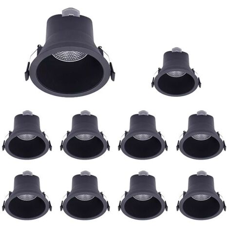 Lot de 10 Spots LED Encastrables D68 6W IP44 Rond Noir V1 - 40 ° - Blanc froid - 6000K