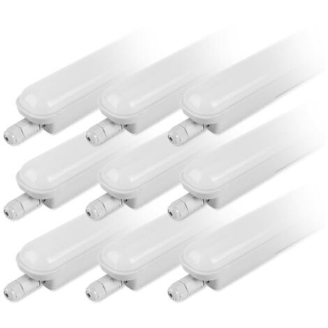 Lot de 9 Réglettes LED étanches 150cm 55W IP65 - 120 ° - Blanc chaud - 3000K