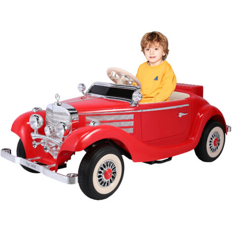 Voiture électrique rétro pour enfants - HOMEMiYN - Rouge - Batterie 12V - Vitesse 3-6 km/h