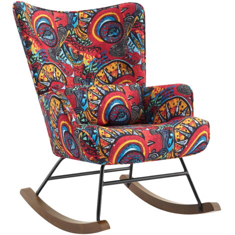 Fauteuil à bascule en velours avec cadre en métal et base en bois pour un refuge de chambre apaisant