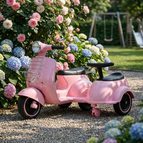 Moto électrique pour enfants- Vespa Scooter Sidecar - HOMEMiYN - Rose - 2 Places dès 3 ans