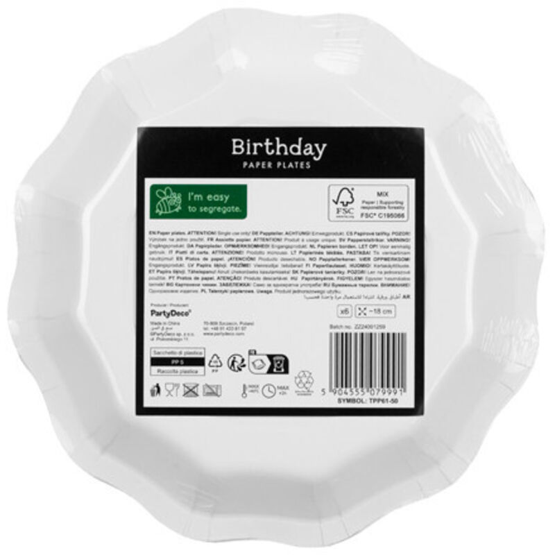 Unique Party Supplies Piatti di carta – 18 cm – festa di compleanno – Confezione da 8 pezzi