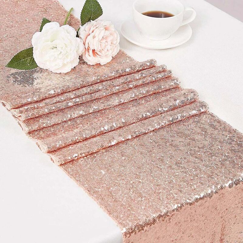 Runner da Tavolo in Oro Rosa 180 * 30 cm Runner da Tavolo con Paillettes Scintillanti per la Decorazione di Nozze Paillettes Natale Compleanno Baby Shower Decorazioni per Feste