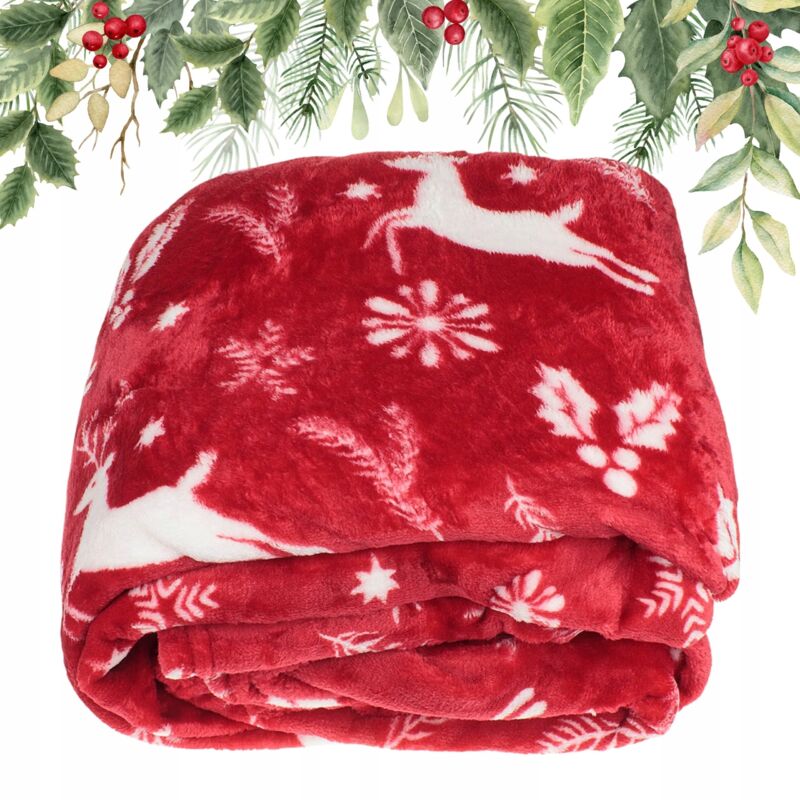 Coperte Morbida Natalizia 130x150 Cm Con Renne - Plaid Divano Rosso Invernale