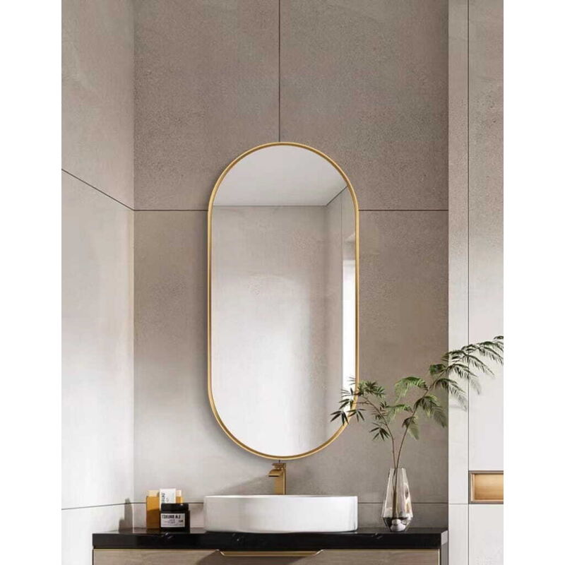 BEAUTYPEAK Specchio Ovale Da Parete Con Cornice In Alluminio Oro 51x91 Cm Per Bagno E Corridoio