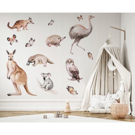 Adesivi murali per bambini Canguro, Koala, Struzzo 100x200cm