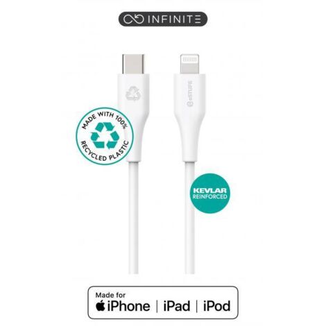 Cavo eSTUFF INFINITE da USB-C a Lightning MFI, 2 m, bianco. Riciclato. Super morbido. ES602270 (1/4)